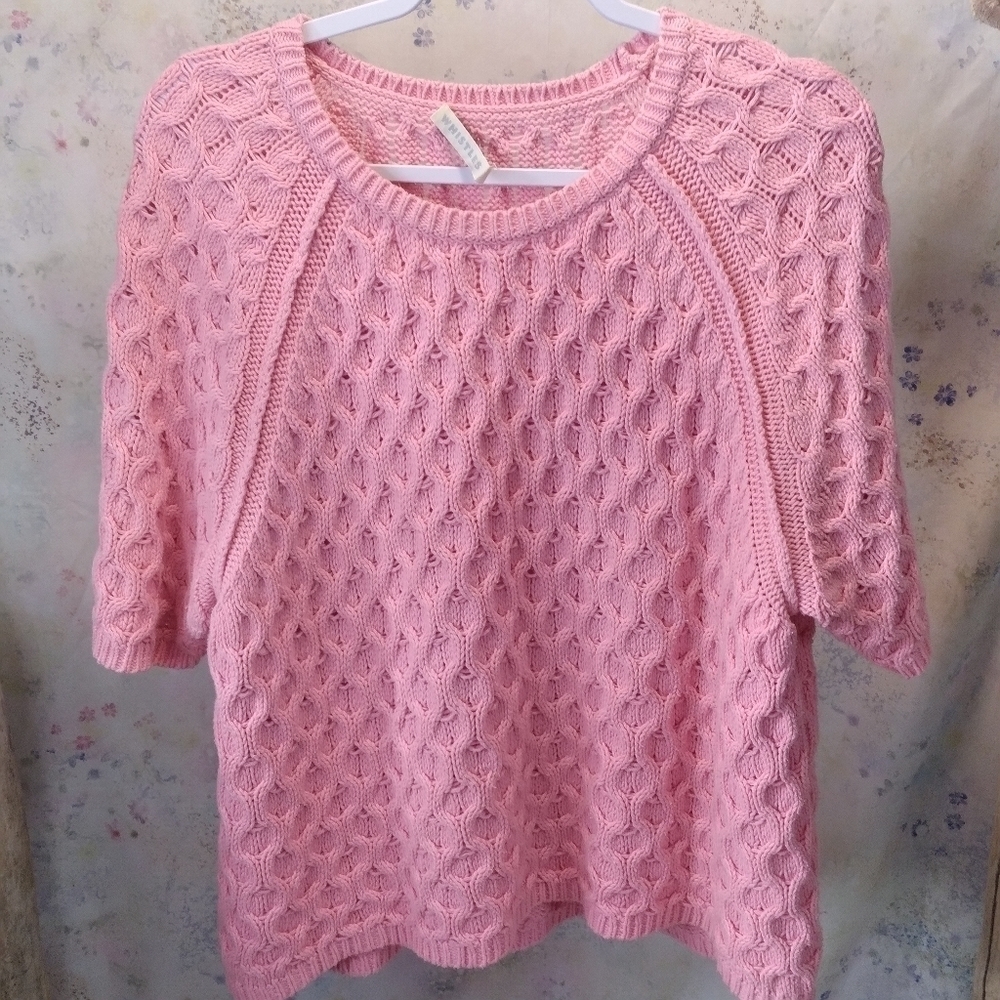 Whistles cable knit cotton/acrylic blend pink short sleeve sweater women size 6